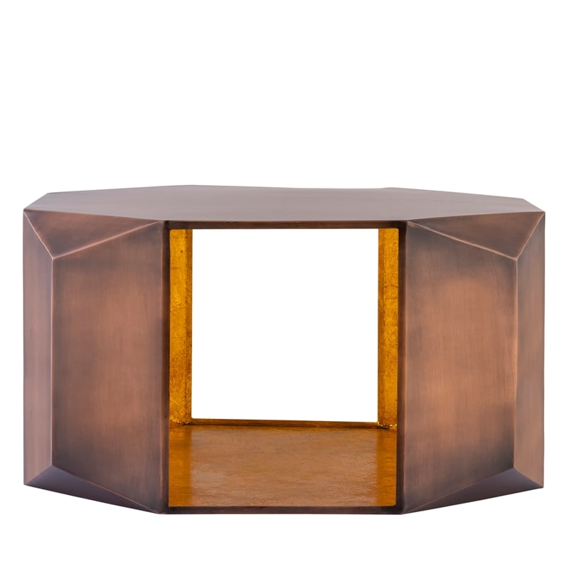 529 Contemporary 2-Piece Iron Table Set in Copper with Gold Foil