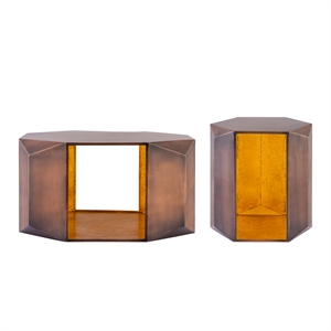 529 Contemporary 2-Piece Iron Table Set in Copper with Gold Foil