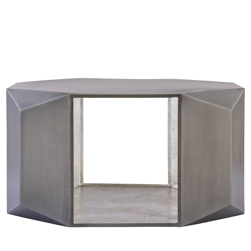 529 Contemporary 2-Piece Iron Table Set in Silver with Gold Foil