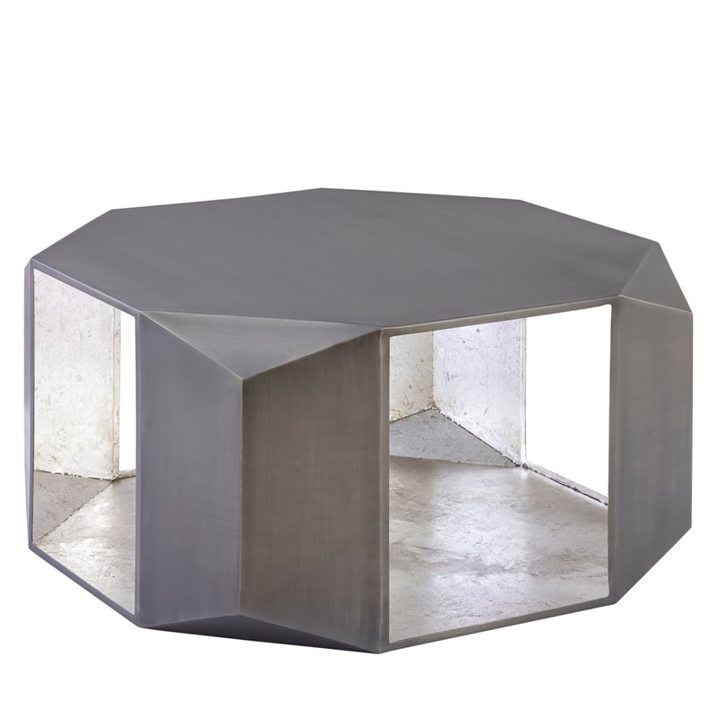 529 Contemporary 2-Piece Iron Table Set in Silver with Gold Foil