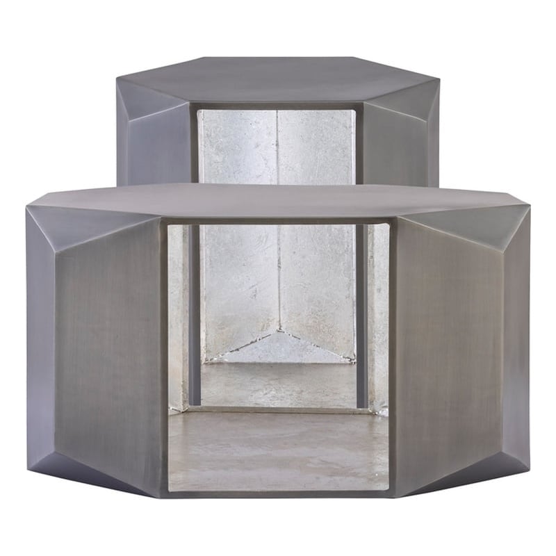529 Contemporary 2-Piece Iron Table Set in Silver with Gold Foil