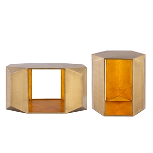 529 Contemporary 2-Piece Iron Table Set in Gold with Gold Foil