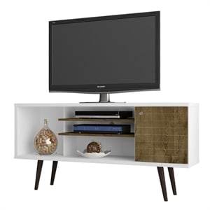 Levan Home 3-Shelf Solid Wood TV Stand for TVs up to 50&quot in White/Brown