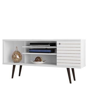 Levan Home 3-Shelf Solid Wood TV Stand for TVs up to 50&quot in White