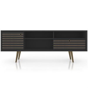 Levan Home 3-Shelf Solid Wood TV Stand for TVs up to 65&quot in Black
