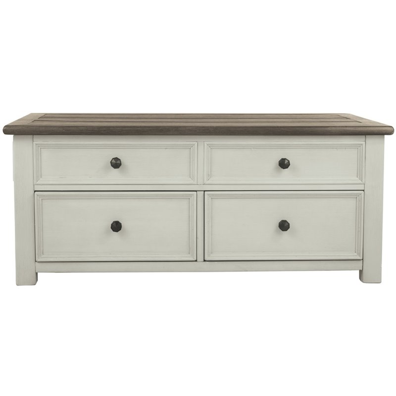 Levan Home Lift Top Coffee Table with 4 Storage Drawers in Two-Tone