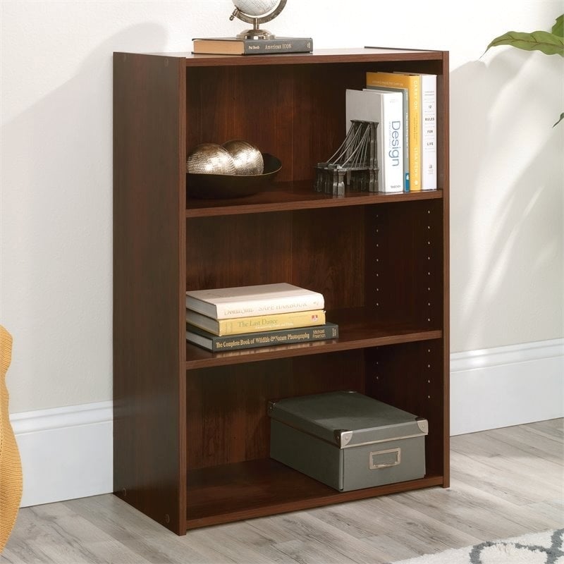 Levan Home 3-Shelf Modern Engineered Wood Bookcase in Brook Cherry
