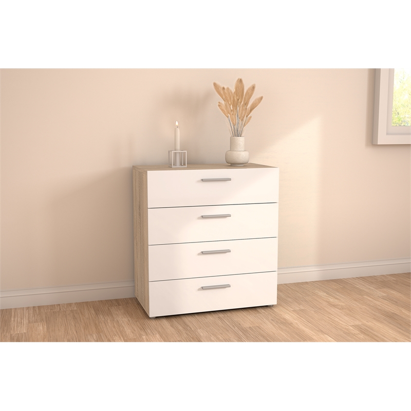 Levan Home Contemporary 4 Drawer Engineered Wood Chest in Oak /White