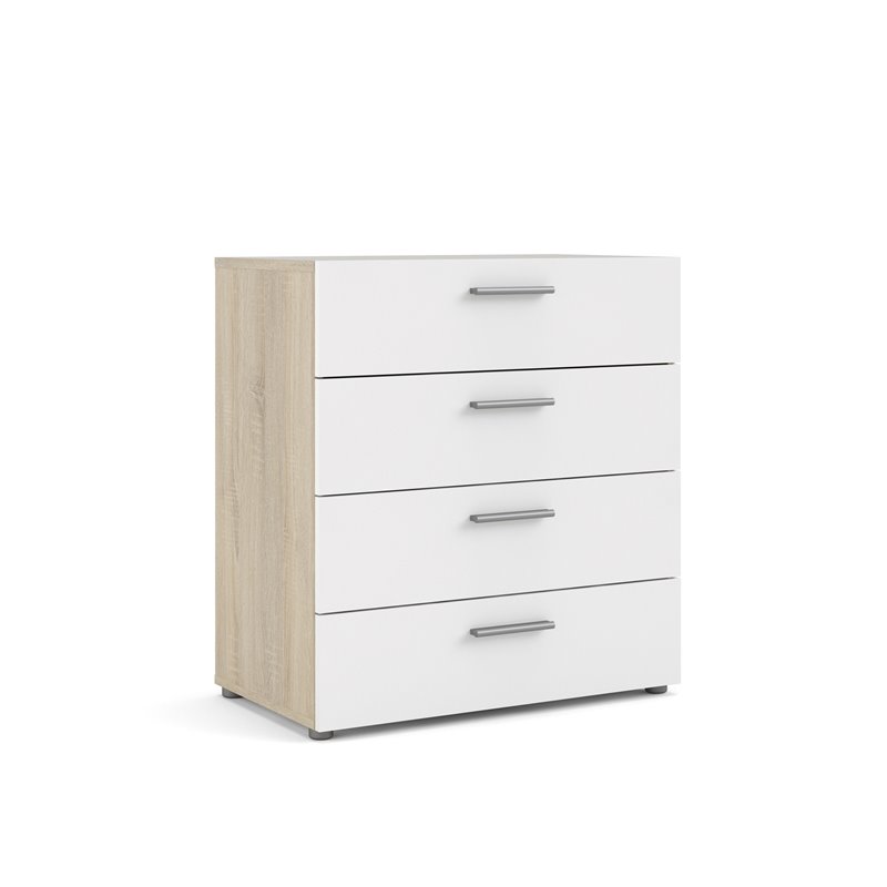 Levan Home 4 Drawer Chest In Oak Structure White High Gloss Lh