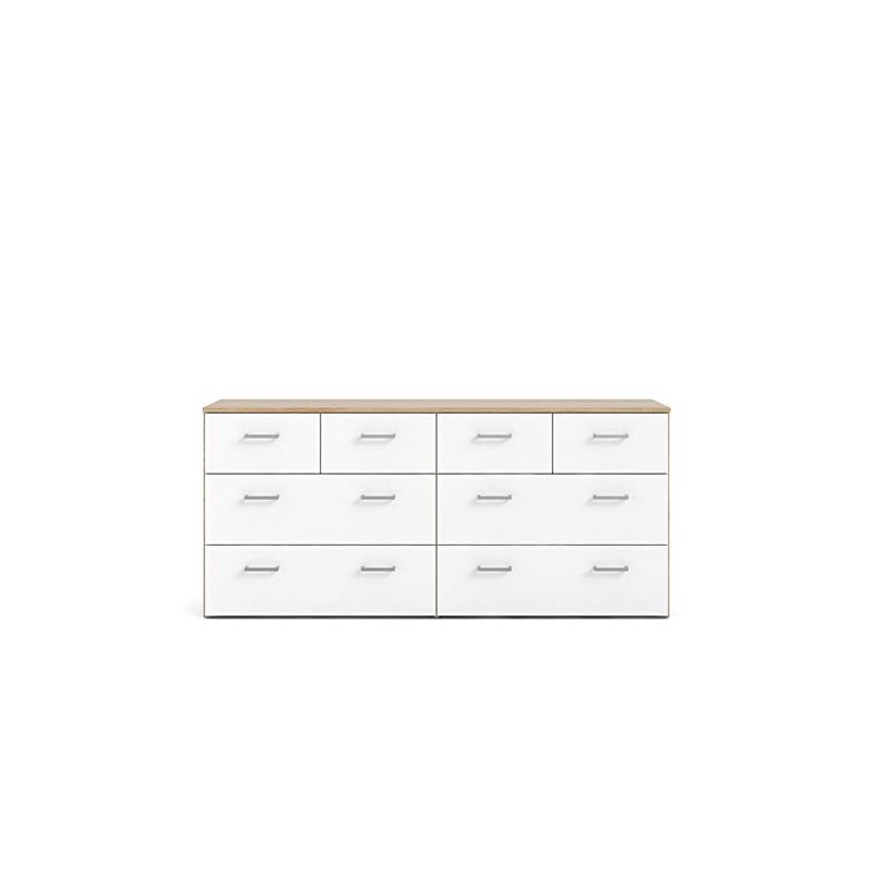 Levan Home Engineered Wood Modern Oak and White 8 Drawer Double Bedroom Dresser