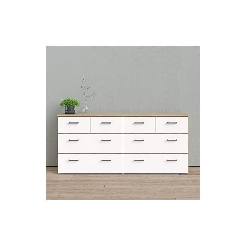 Levan Home Engineered Wood Modern Oak and White 8 Drawer Double Bedroom Dresser