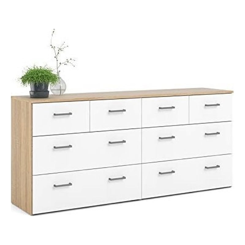 Levan Home Engineered Wood Modern Oak and White 8 Drawer Double Bedroom Dresser