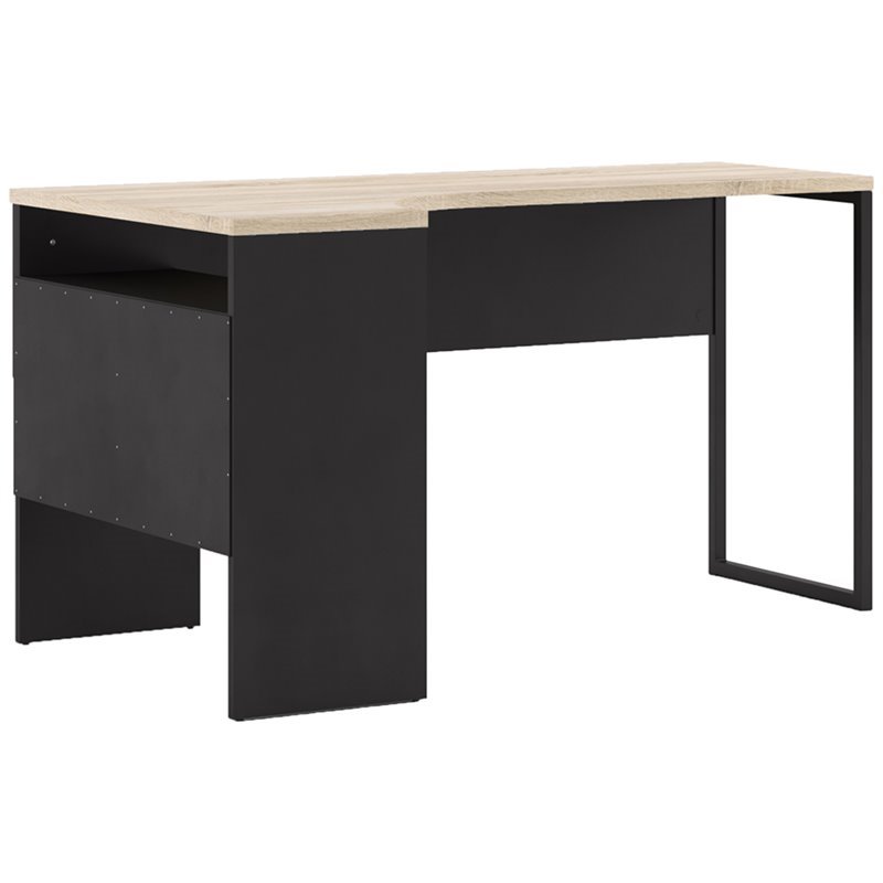Levan Home 2 Drawer L Shape Desk In Two Tone Black And Brown Lh