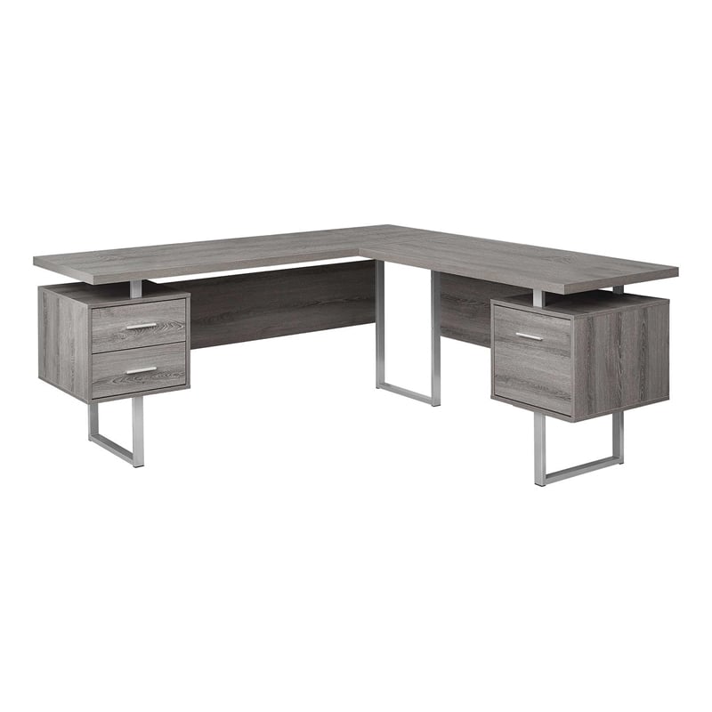 Levan Home L Shaped Corner Computer Desk in Dark Taupe