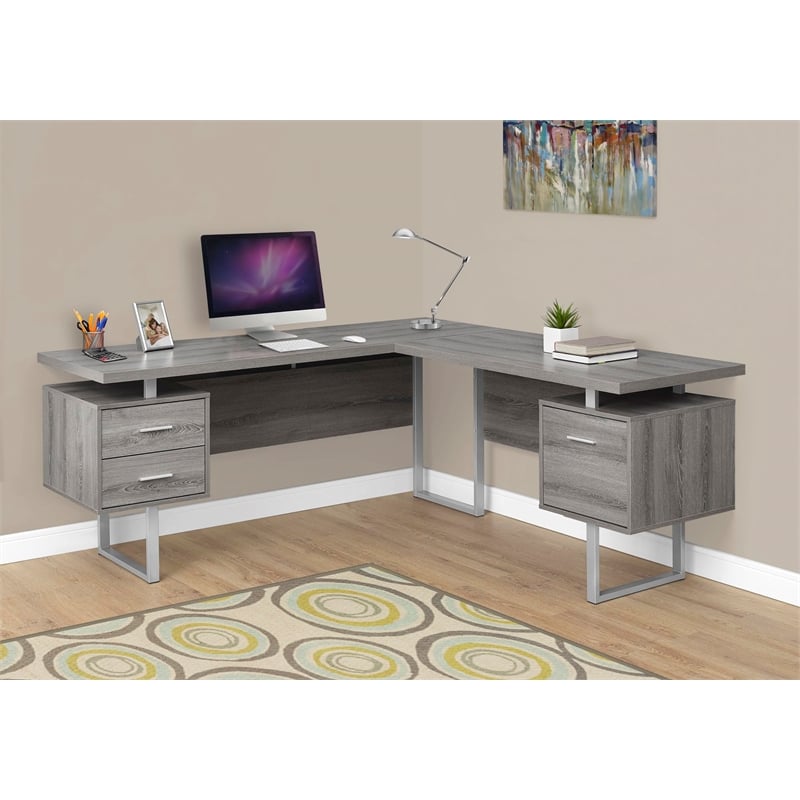 Levan Home L Shaped Corner Computer Desk in Dark Taupe