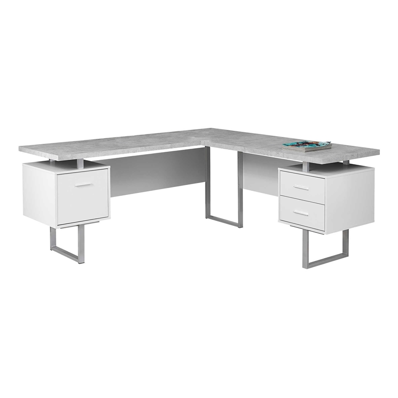 Levan Home L Shaped Corner Computer Desk in White and Gray Cement