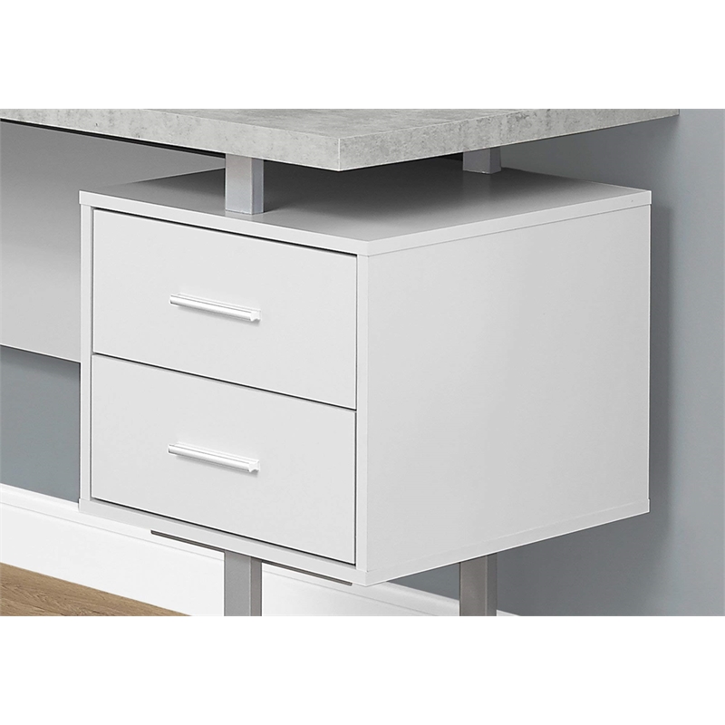 Levan Home L Shaped Corner Computer Desk in White and Gray Cement