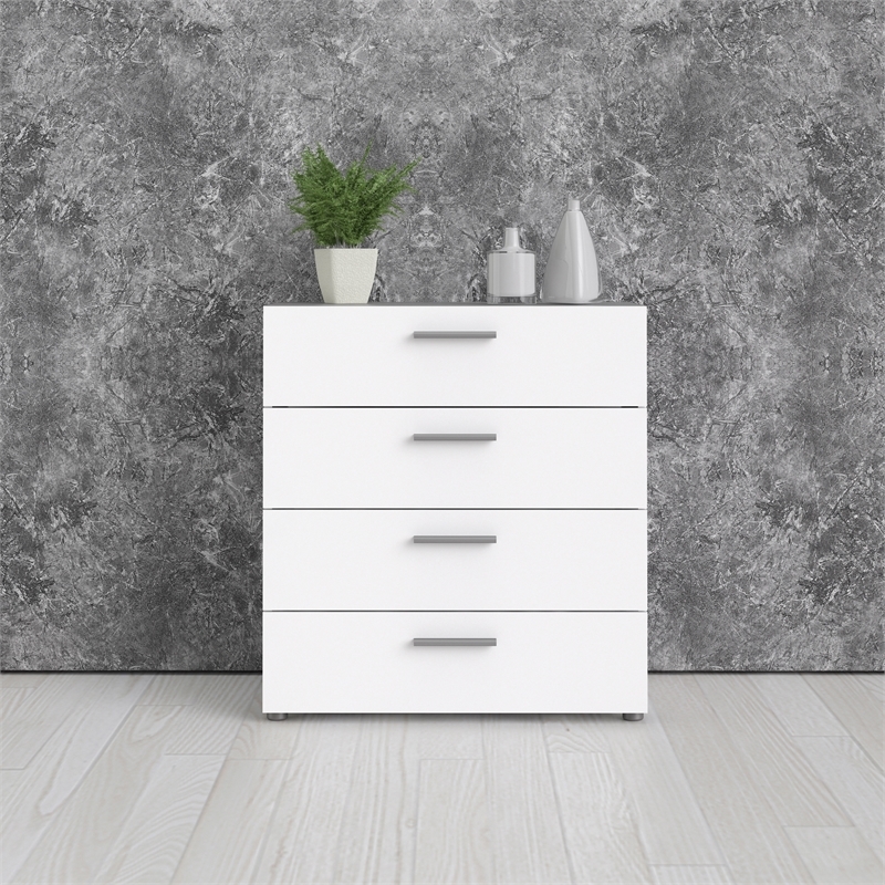 Levan Home Contemporary 4 Drawer Engineered Wood Chest/Bedroom Dresser in White