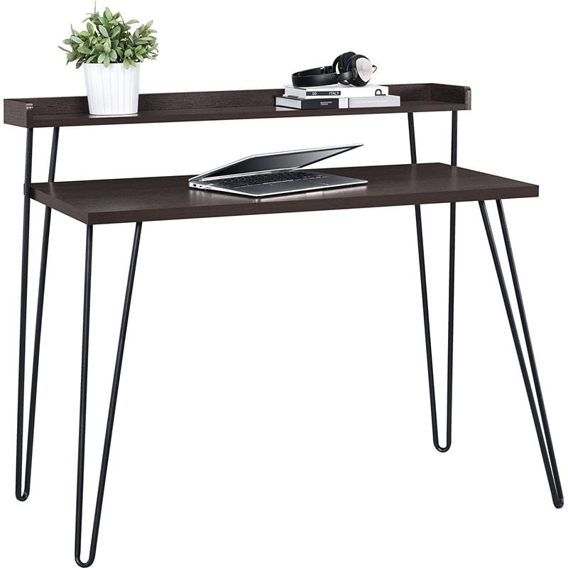 Levan Home Retro Slim Writing Desk With Riser In Espresso Finish Lh 1409027