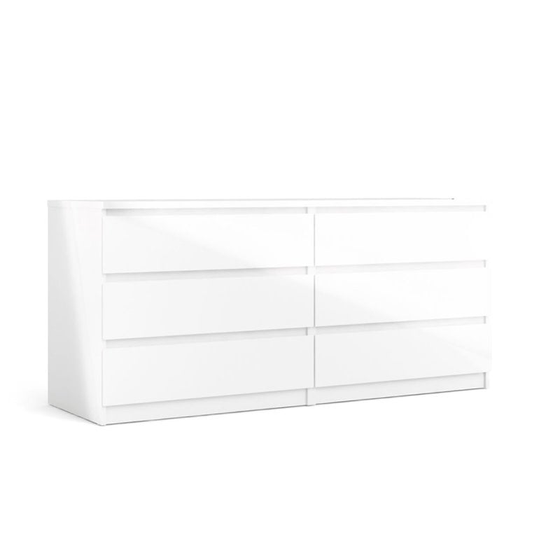 Levan Home Engineered Wood 6 Drawer Double Bedroom Dresser in White High Gloss