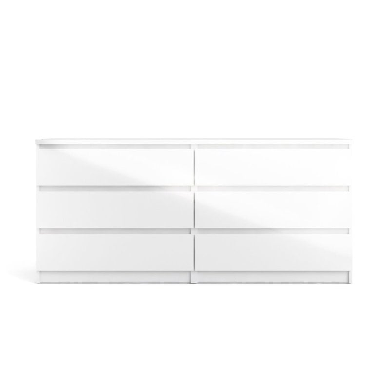 Levan Home Engineered Wood 6 Drawer Double Bedroom Dresser in White High Gloss