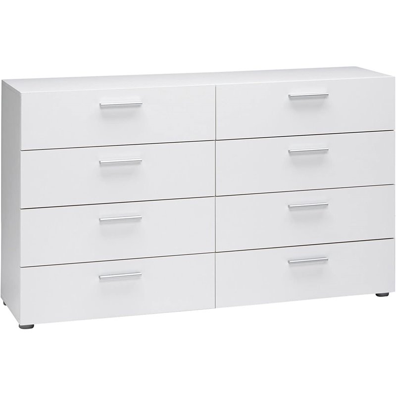 Levan Home Engineered Wood Contemporary 8 Drawer Double Bedroom Dresser in White