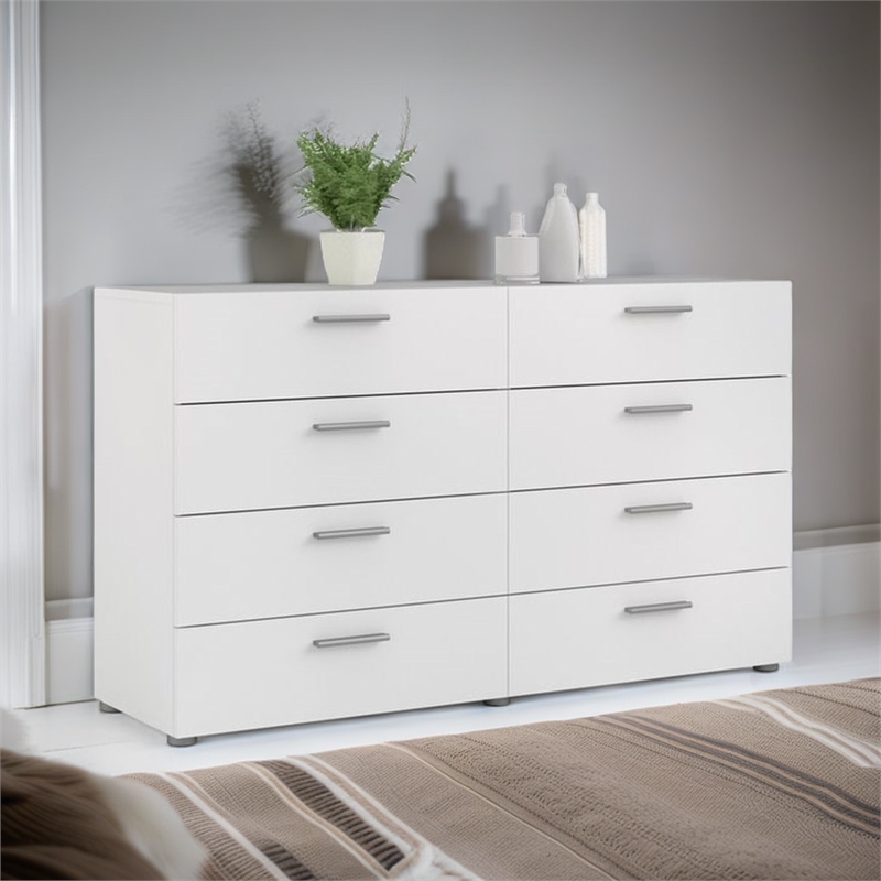 Levan Home Engineered Wood Contemporary 8 Drawer Double Bedroom Dresser in White