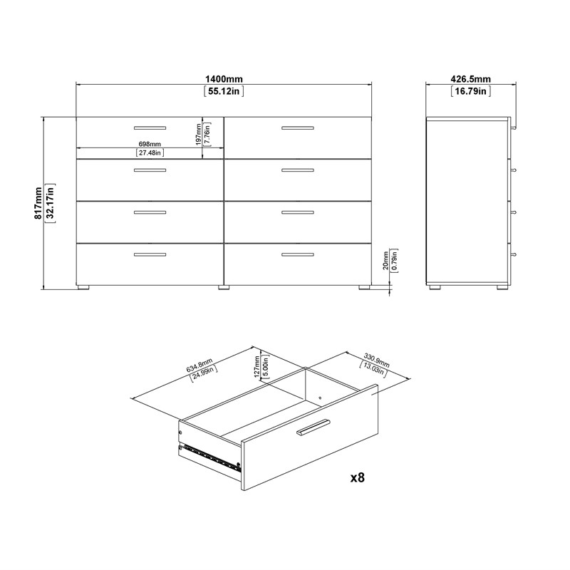 Levan Home Engineered Wood Truffle 8 Drawer Double Dresser