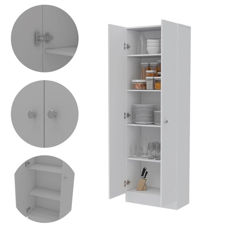 Levan Home Modern Engineered Wood Tall Utility Storage Cabinet/ Pantry in White