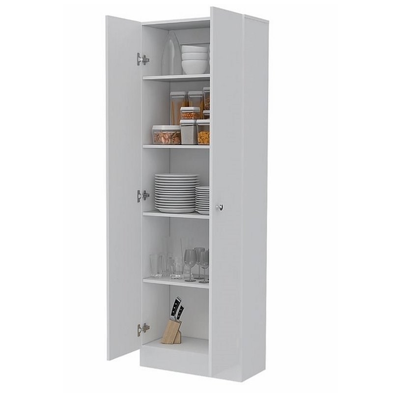 Levan Home Modern Engineered Wood Tall Utility Storage Cabinet/ Pantry in White