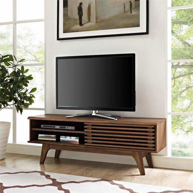 Levan Home Modern Wood TV Stand with Sliding Door for TVs up to 48