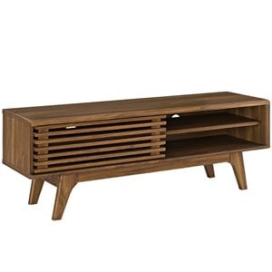 Levan Home Modern Wood TV Stand with Sliding Door for TVs up to 48&quot in Walnut
