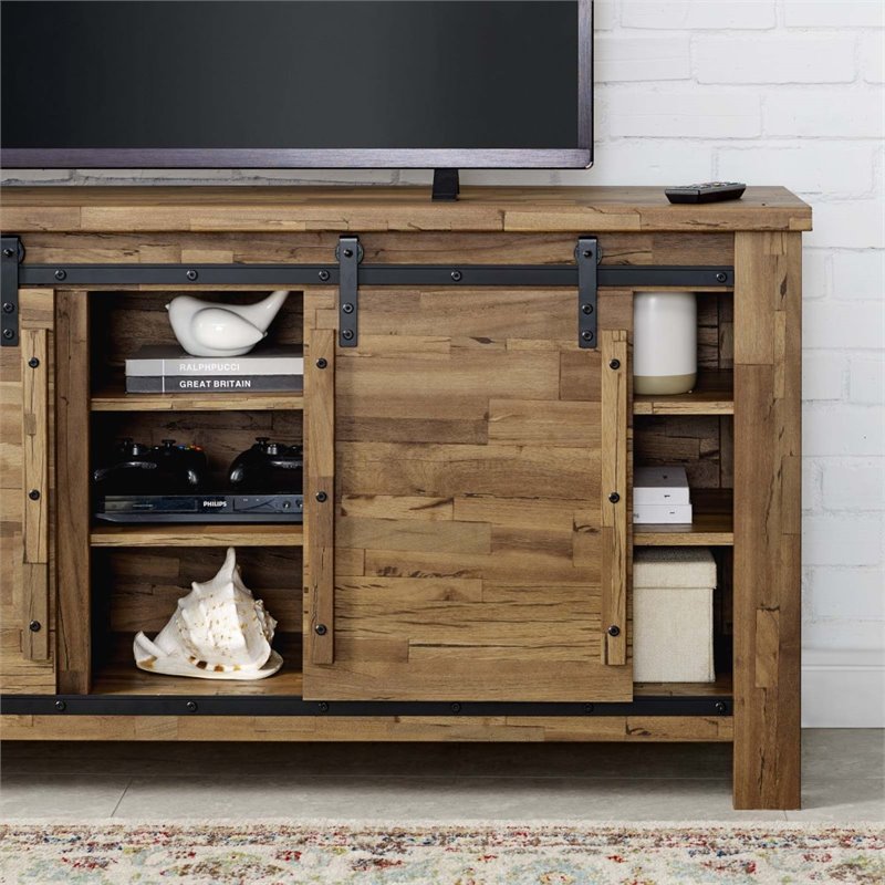 Levan Home Modern Wood Sliding Door TV Stand for TVs up to 68