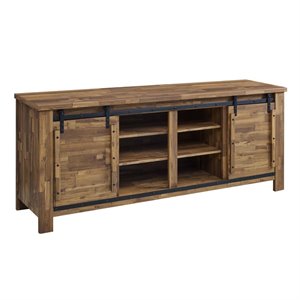 Levan Home Modern Wood Sliding Door TV Stand for TVs up to 68&quot in Walnut