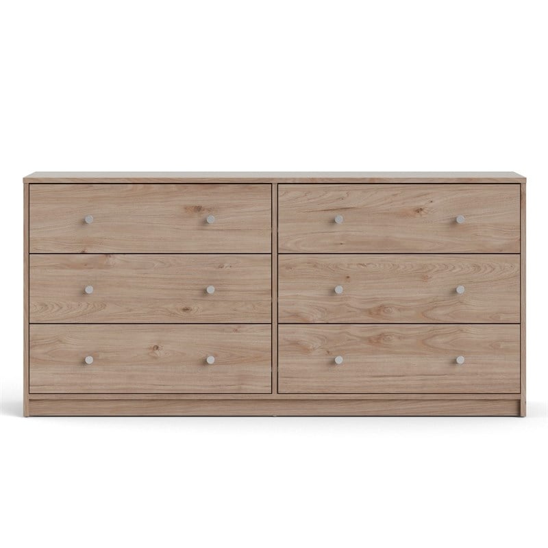 Levan Home Contemporary Wide 6 Drawer Double Bedroom Dresser in Oak