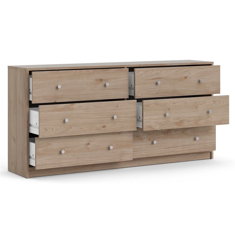 Levan Home Contemporary Wide 6 Drawer Double Bedroom Dresser in Oak