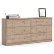 Levan Home Contemporary Wide 6 Drawer Double Bedroom Dresser in Oak