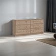 Levan Home Contemporary Wide 6 Drawer Double Bedroom Dresser in Oak