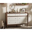 Levan Home Modern 6 Drawer Double Dresser in White and Walnut