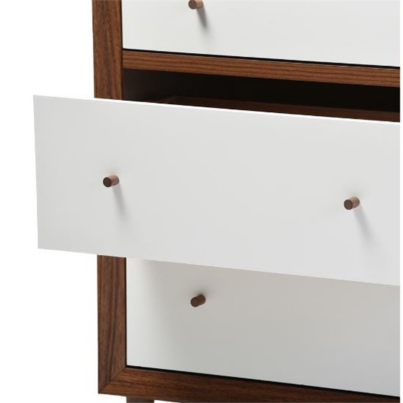 Levan Home Modern 6 Drawer Double Dresser in White and Walnut