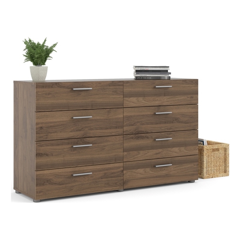 Levan Home Engineered Wood 8 Drawer Double Bedroom Dresser in Walnut