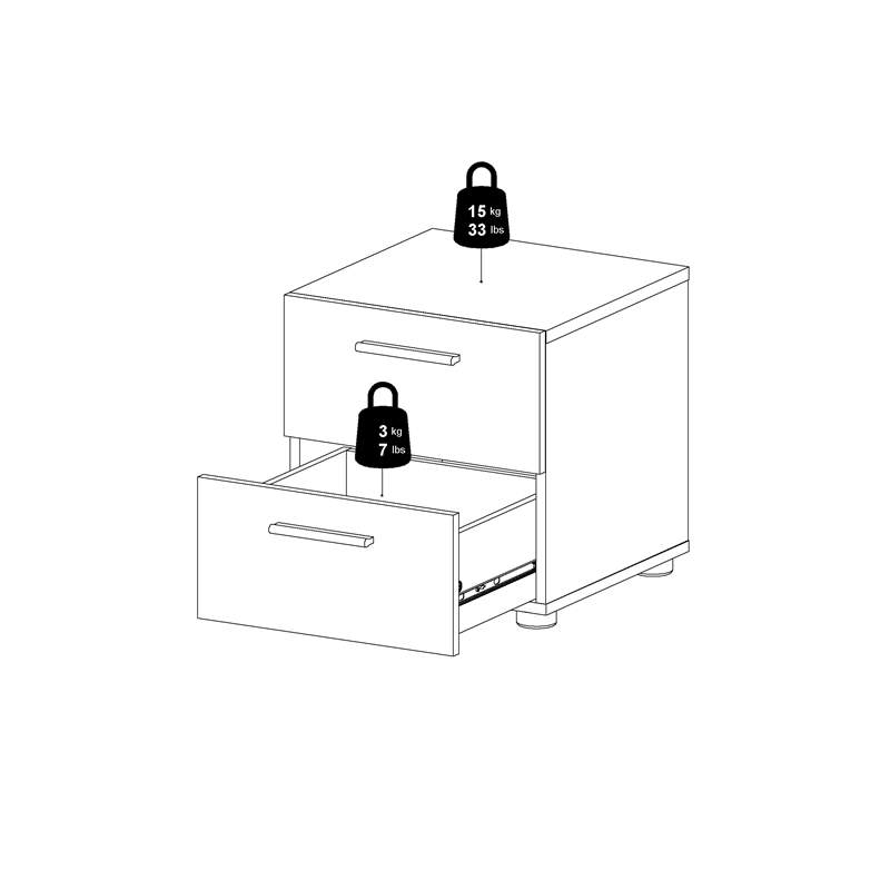 Levan Home Contemporary 2 Drawer Nightstand in White