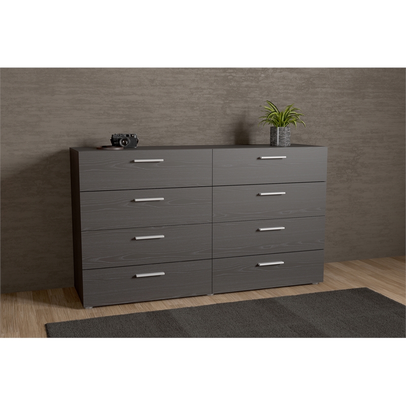 Levan Home Contemporary 8 Drawer Double Dresser in Black Woodgrain