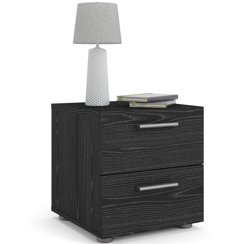 Levan Home Contemporary 2 Drawer Nightstand in Black Woodgrain