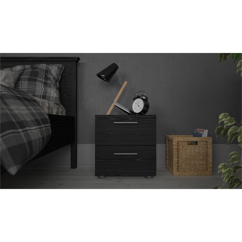 Levan Home Contemporary 2 Drawer Nightstand in Black Woodgrain