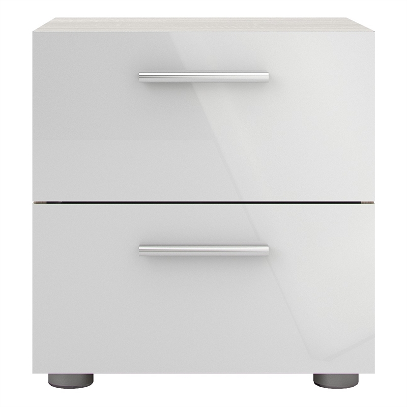 Levan Home Contemporary 2 Drawer Nightstand in Oak & White Gloss