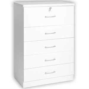 levan home contemporary wood 5 drawer dresser for bedroom in white