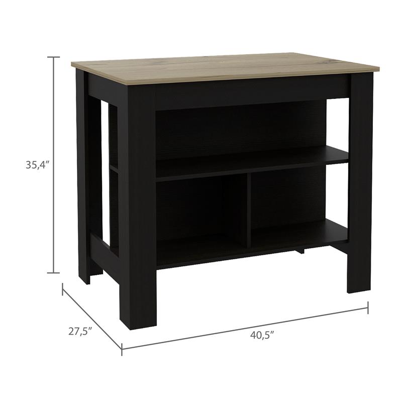 Levan Home Light Oak / Black wengue Modern Engineered Wood Cala Kitchen Island