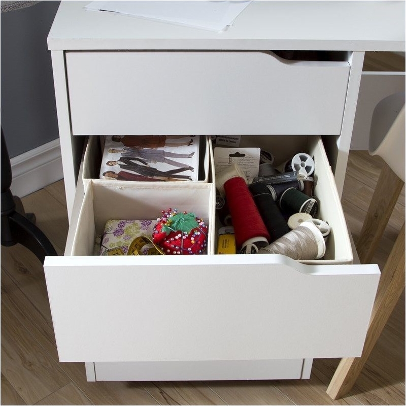 Levan Home Sewing Craft Table on Wheels in Pure White