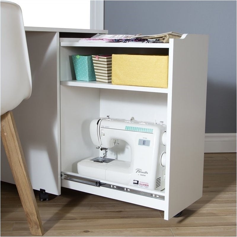 Levan Home Sewing Craft Table on Wheels in Pure White